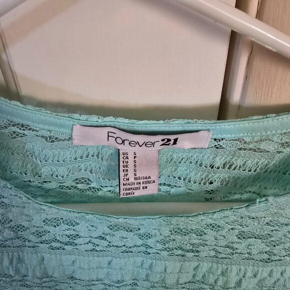 Forever 21 LS Lace Slim Fit Shirt/Top/Blouse Seafoam Green Womens SMALL - Picture 2 of 6